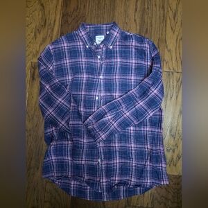 Navy and Pink Plaid Shirt Linen Button Down sz Large